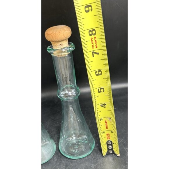 Set 2 Italian Cruet Glass Bottle Cork Stopper Green Tinted Embossed Glass 156ml - Picture 5 of 5
